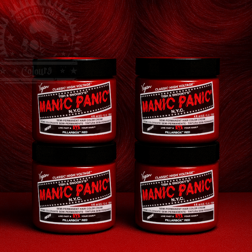 Vier semi-permanente Haartönungen 4er-Sparset PILLARBOX RED in dem Farbton Rot von Manic Panic