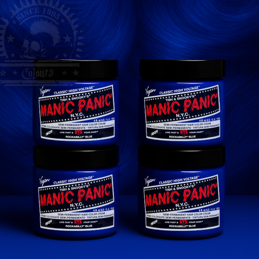 Vier semi-permanente Haartönungen 4er-Sparset ROCKABILLY BLUE in dem Farbton Blau von Manic Panic