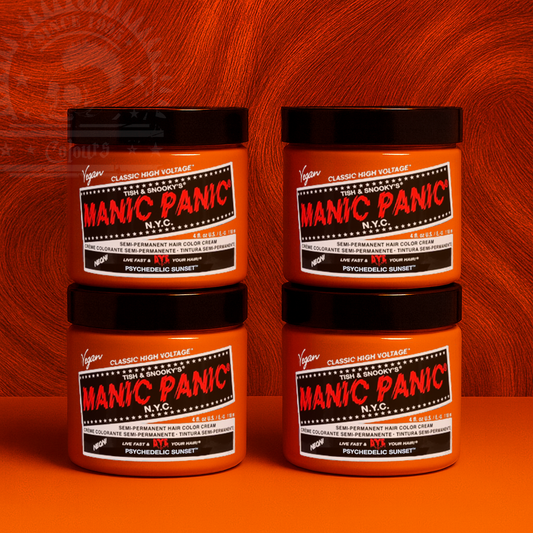 Vier semi-permanente Haartönungen 4er-Sparset PSYCHEDELIC SUNSET in dem Farbton Neonorange von Manic Panic