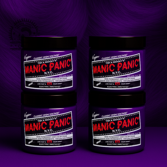Vier semi-permanente Haartönungen 4er-Sparset ELECTRIC AMETHYST in dem Farbton Dunkellila von Manic Panic