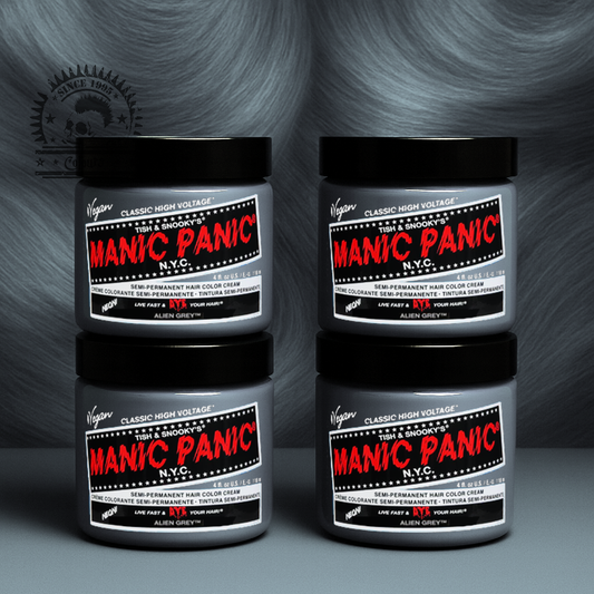 Vier semi-permanente Haartönungen 4er-Sparset ALIEN GREY in dem Farbton Dunkelgrau von Manic Panic