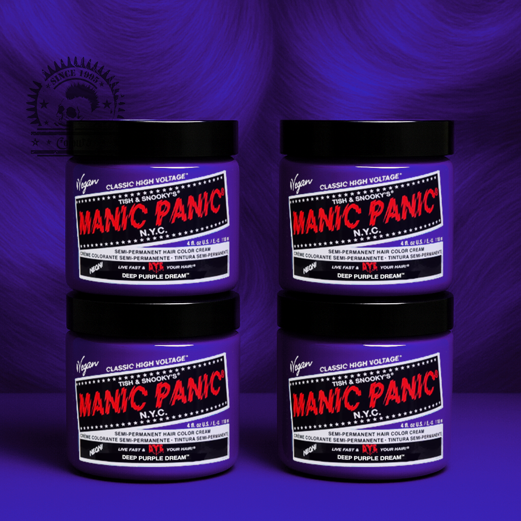 Vier semi-permanente Haartönungen 4er-Sparset DEEP PURPLE DREAM in dem Farbton Dunkellila von Manic Panic