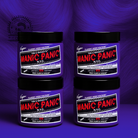 Vier semi-permanente Haartönungen 4er-Sparset DEEP PURPLE DREAM in dem Farbton Dunkellila von Manic Panic