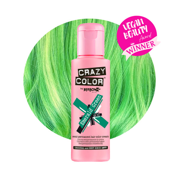 Flasche und Beispielsträhne EMERALD GREEN Haartönung Crazy Color