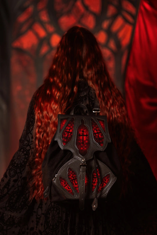 Schwarz-roter Rucksack BLOODVEIL BACKPACK im gotischen Design von Restyle