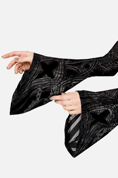 Schwarzer Body CASTLE GUARDIAN BODYSUIT aus Meshstoff mit Drachendesign von Restyle