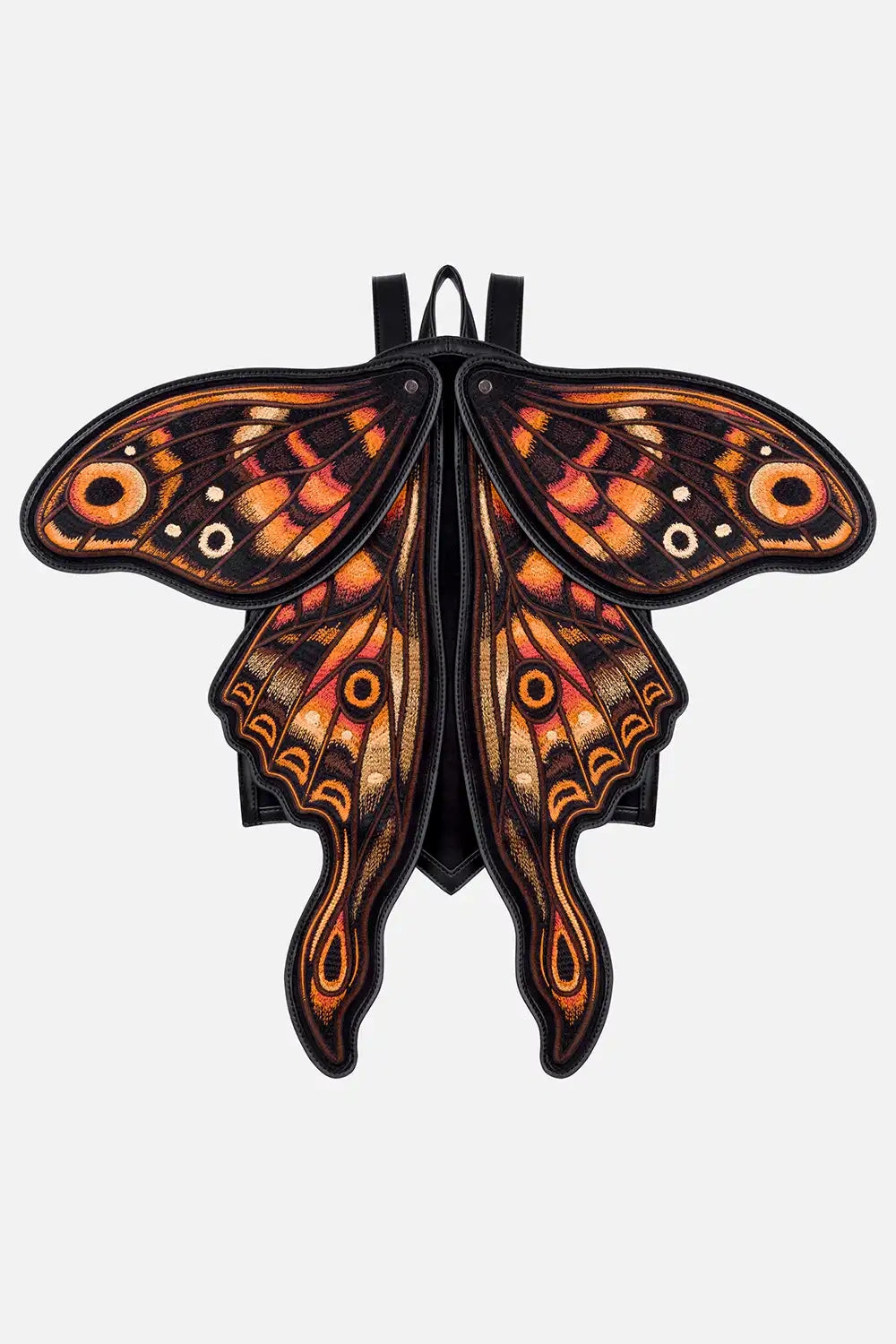 Schwarzer Rucksack IGNIS MOTH BACKPACK mit orangenen Mottenflügeln von Restyle