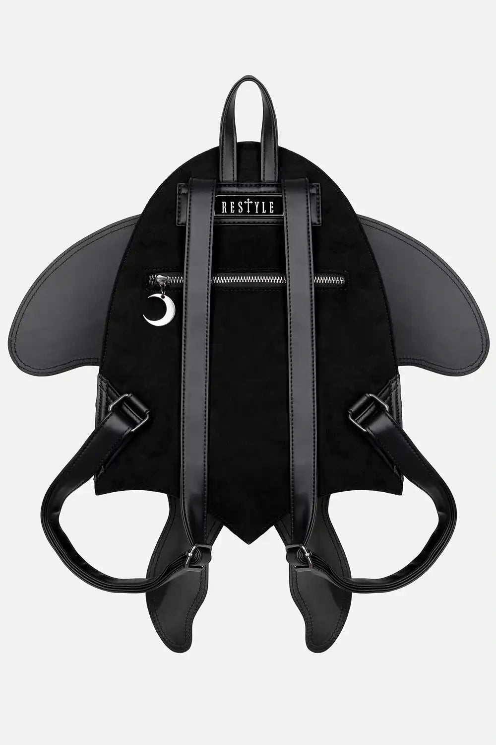 Schwarzer Rucksack IGNIS MOTH BACKPACK mit orangenen Mottenflügeln von Restyle