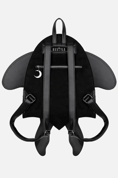 Schwarzer Rucksack IGNIS MOTH BACKPACK mit orangenen Mottenflügeln von Restyle