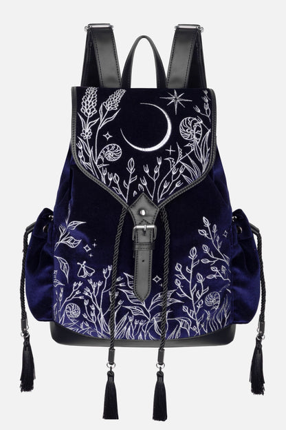 Schwarzer Rucksack MOONLIT MEADOW BACKPACK mit Blumenstickerei von Restyle