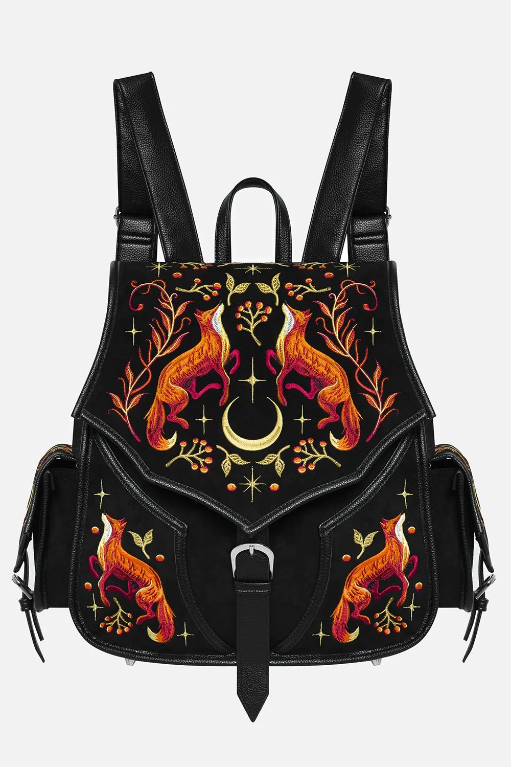 Schwarzer Rucksack MYSTIC FOX BACKPACK mit Fuchsstickerei von Restyle