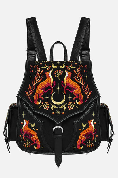 Schwarzer Rucksack MYSTIC FOX BACKPACK mit Fuchsstickerei von Restyle