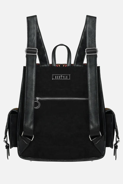 Schwarzer Rucksack MYSTIC FOX BACKPACK mit Fuchsstickerei von Restyle