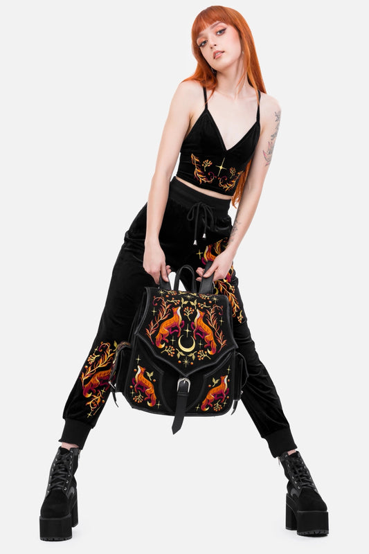 Schwarzer Rucksack MYSTIC FOX BACKPACK mit Fuchsstickerei von Restyle