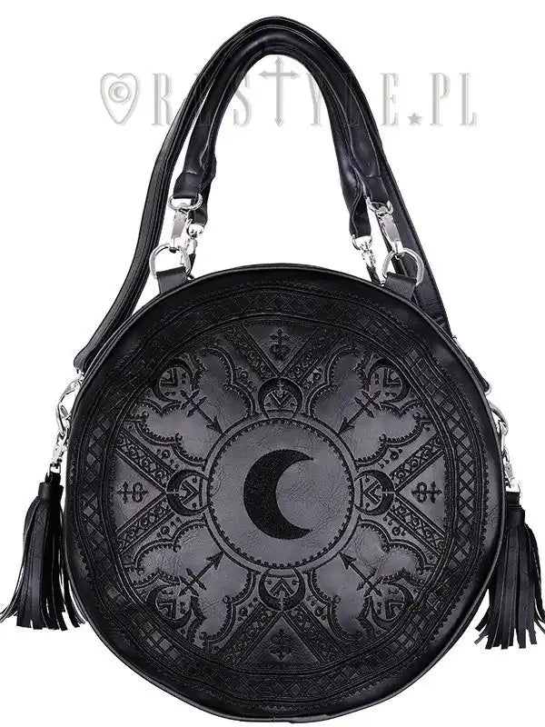 Schwarze Tasche HENNA ROUND BAG mit Mondstickerei von Restyle