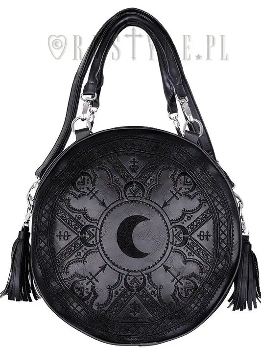 Schwarze Tasche HENNA ROUND BAG mit Mondstickerei von Restyle