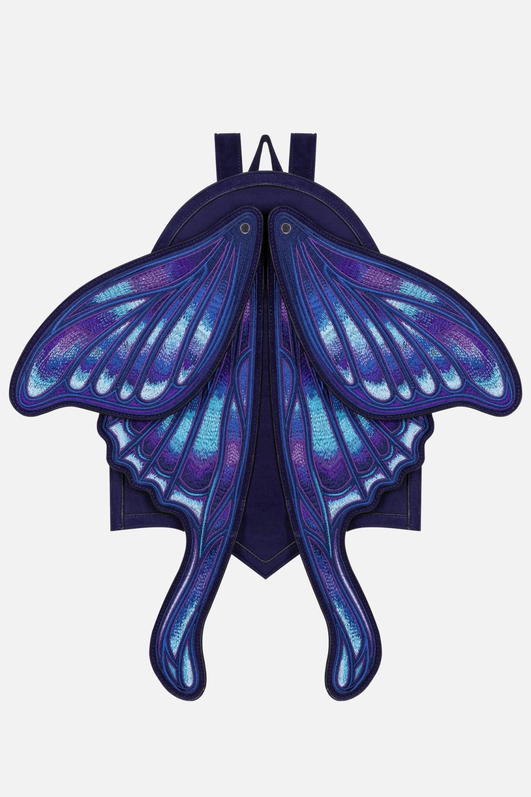 Schwarzer Rucksack SAPPHIRE MOTH BACKPACK mit blauen Mottenflügeln von Restyle