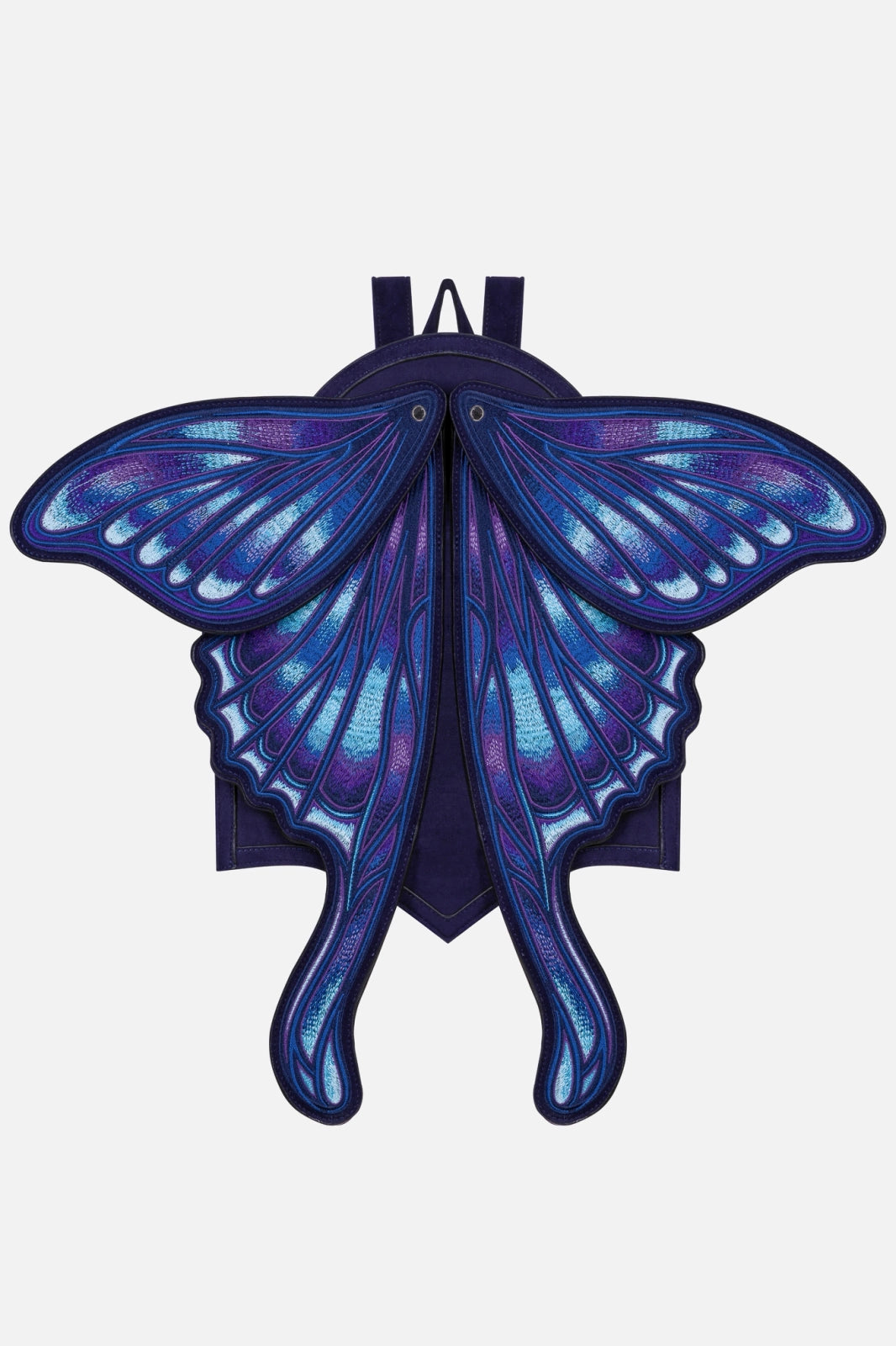 Schwarzer Rucksack SAPPHIRE MOTH BACKPACK mit blauen Mottenflügeln von Restyle