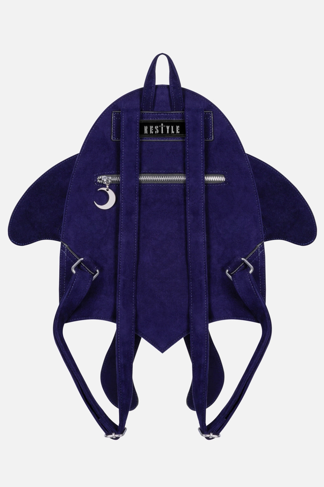 Schwarzer Rucksack SAPPHIRE MOTH BACKPACK mit blauen Mottenflügeln von Restyle