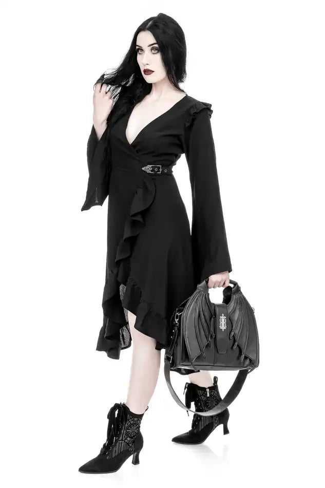 Schwarze Tasche SUCCUBUS BAG mit Fledermausflügeldesign von Restyle