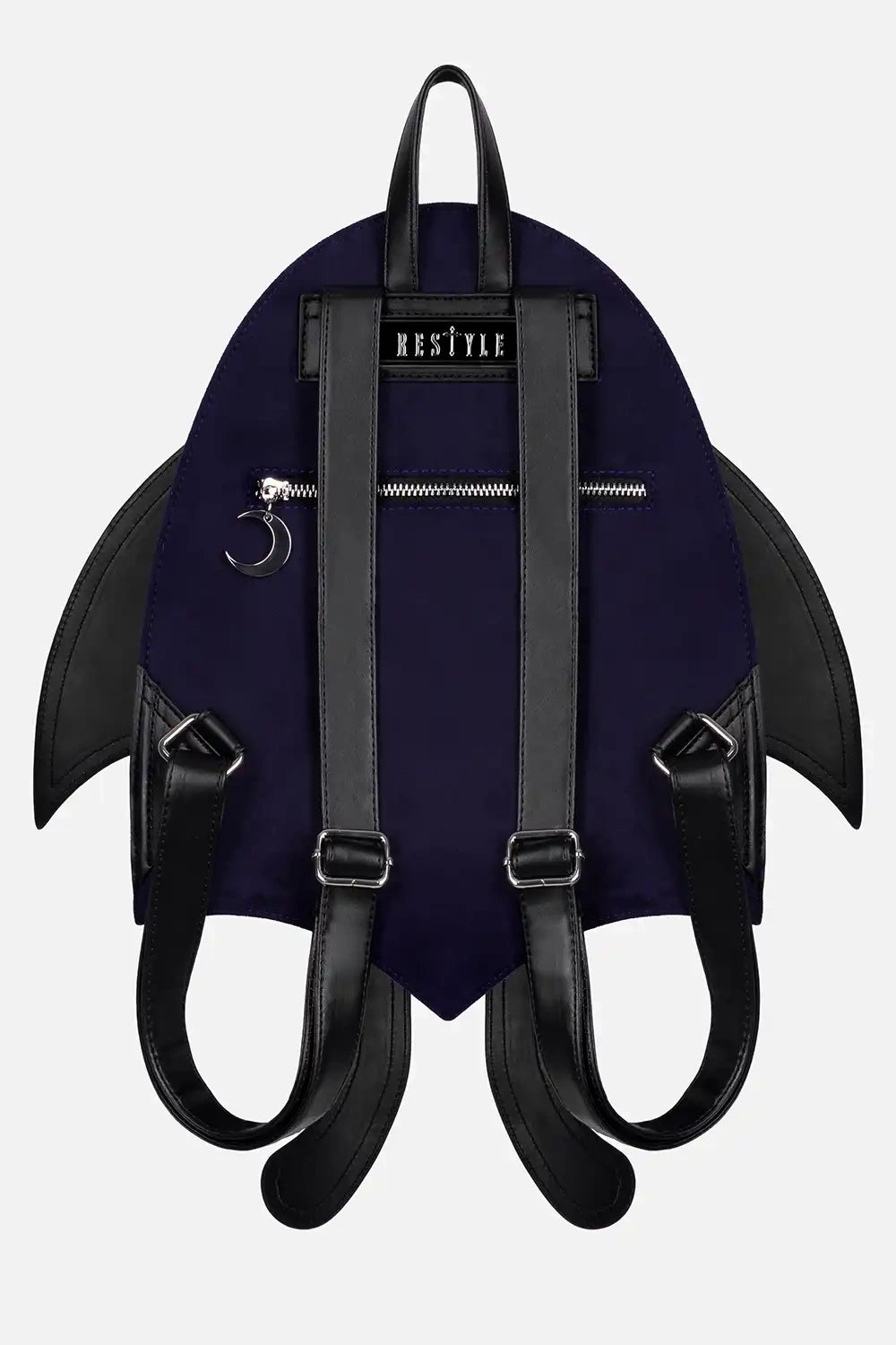 Blauer Rucksack UMBRA NOCTIS MOTH BACKPACK mit weiß bestickten Mottenflügeln von Restyle