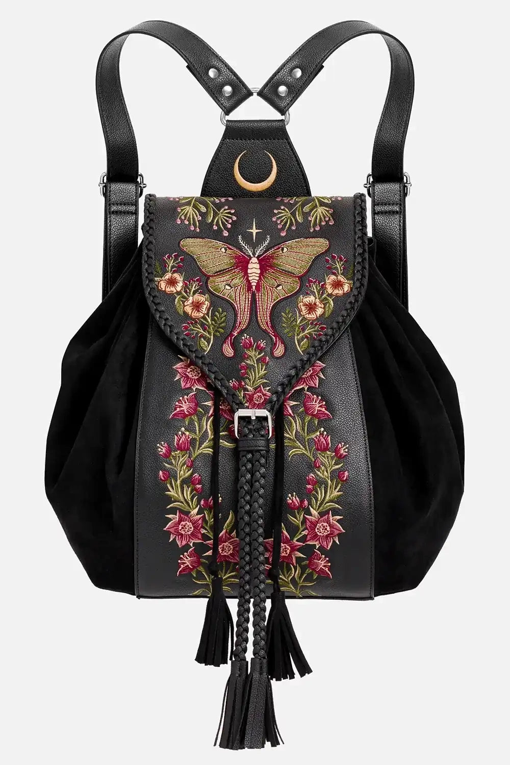 Schwarzer Rucksack WILDERWOOD BACKPACK mit Mottenstickerei von Restyle