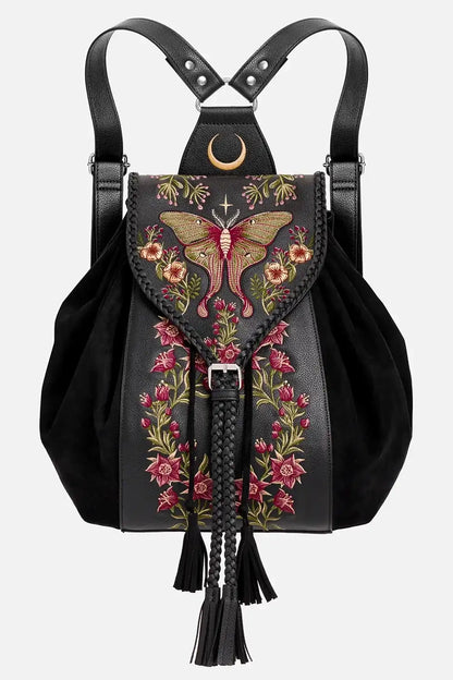 Schwarzer Rucksack WILDERWOOD BACKPACK mit Mottenstickerei von Restyle