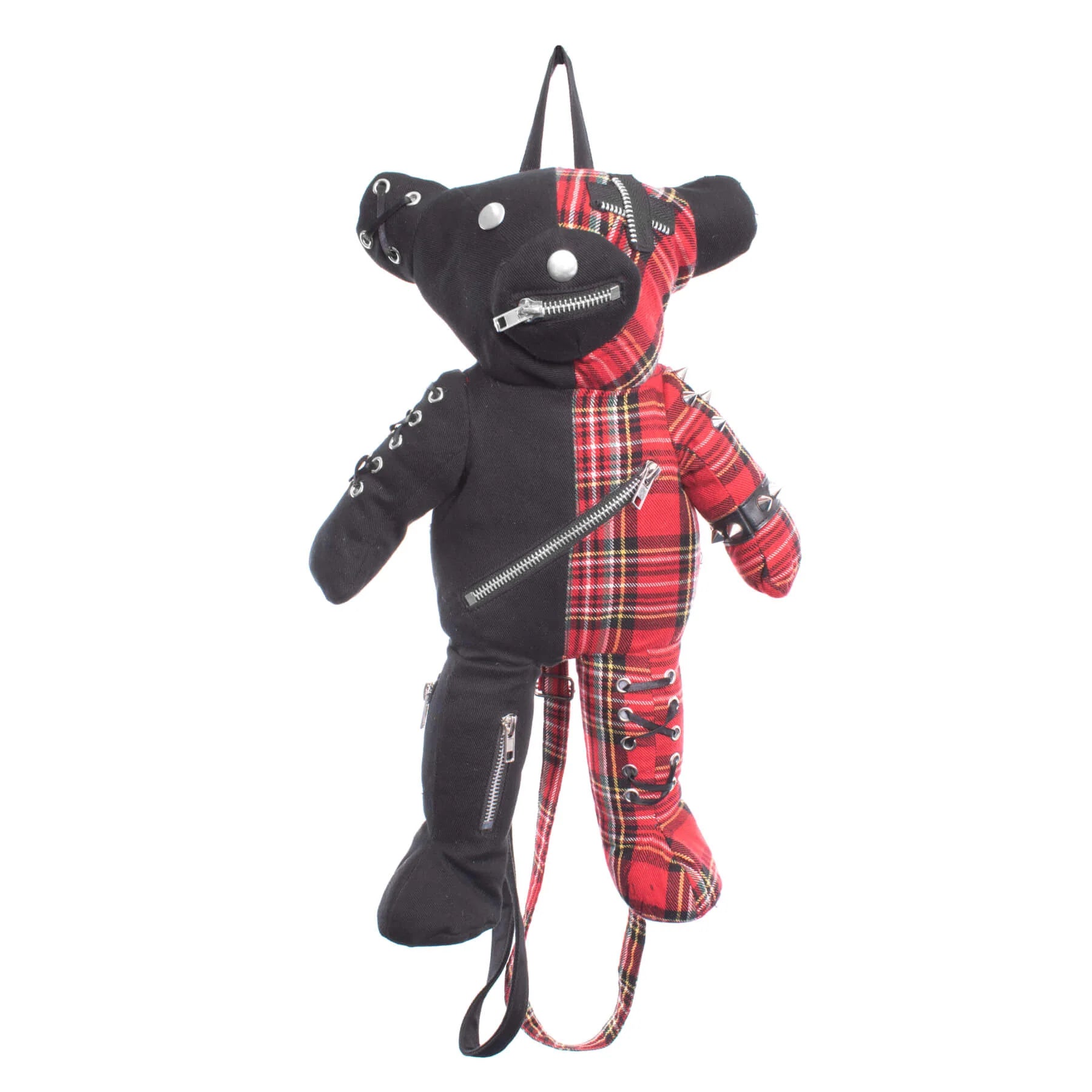 Rot-schwarzer, teddyförmiger Rucksack EVIL BEAR BAG RED mit vielen Details von Heartless