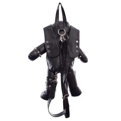 Rückseite schwarzer, hasenförmiger Rucksack EVIL BUNNY BAG PVC mit vielen Details von Heartless