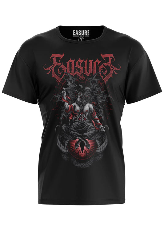 Schwarzes Oberteil EYE OF BAPHOMET Shirt mit großem rot/schwarzem Baphometprint von Easure