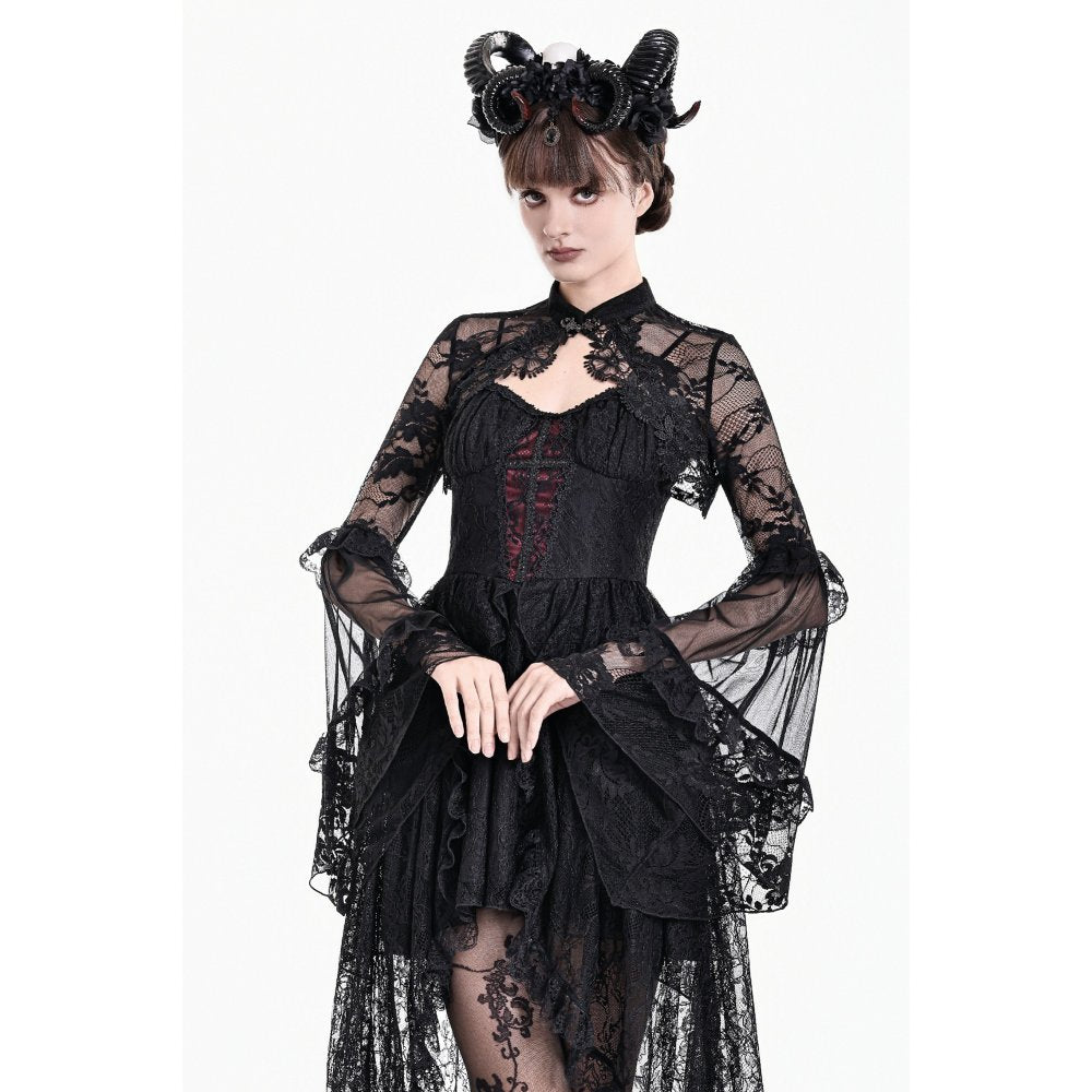 Schwarzes Oberteil Lace Phantom Bolero aus Spitzenstoff mit weiten Ärmeln von Dark In Love