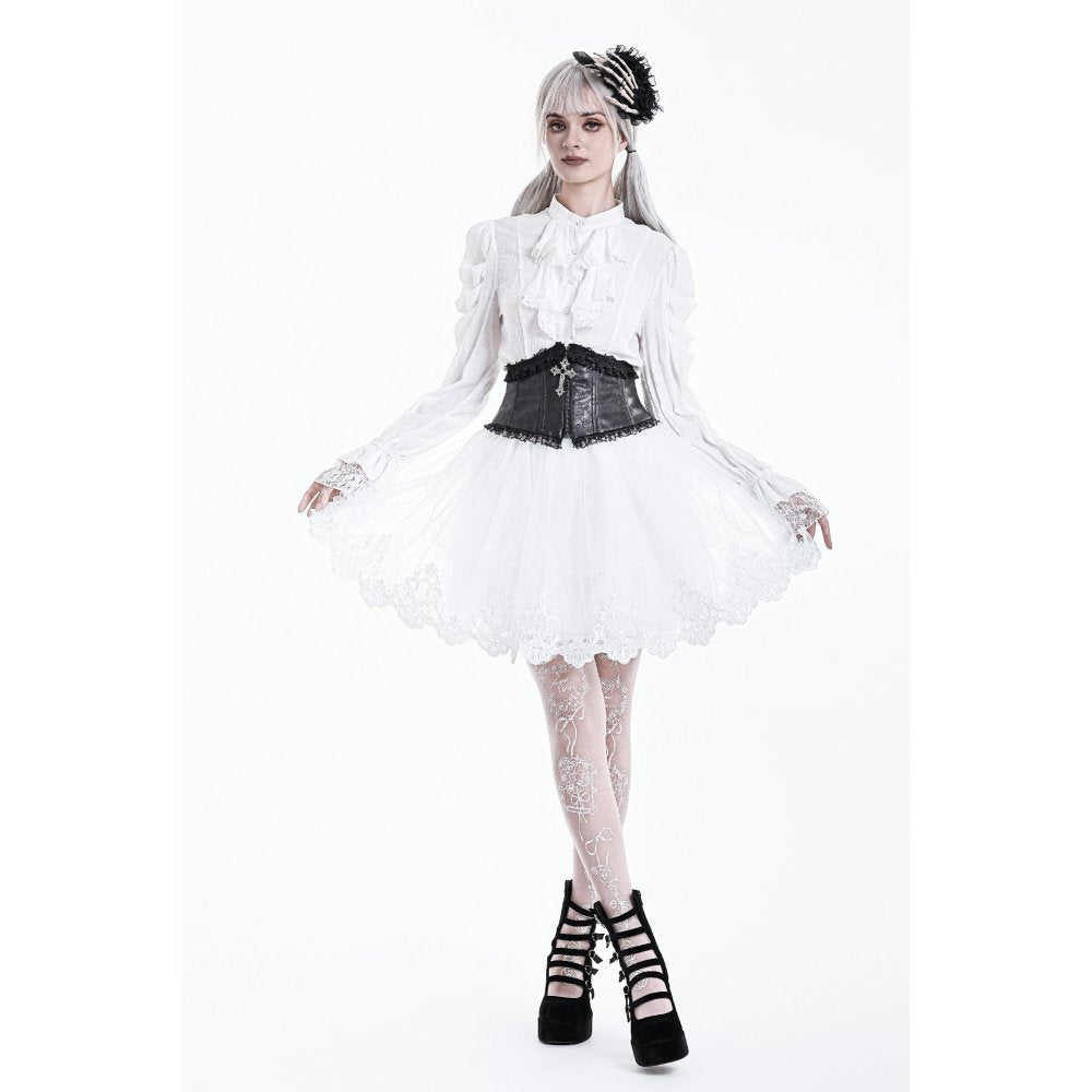 Weißer, kurzer Rock White Feather Poem Skirt mit Spitzensaum von Dark In Love