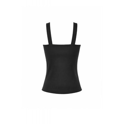 Schwarzes Oberteil Pentagram Mesh Punk Tank Top mit Pentagramm-Netzeinsatz und vertikalem Nietendekor-Band von Dark In Love