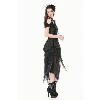 Schwarzes Oberteil Gothic Court-Style Top mit Spitzenbesatz und Rosendetails von Dark In Love