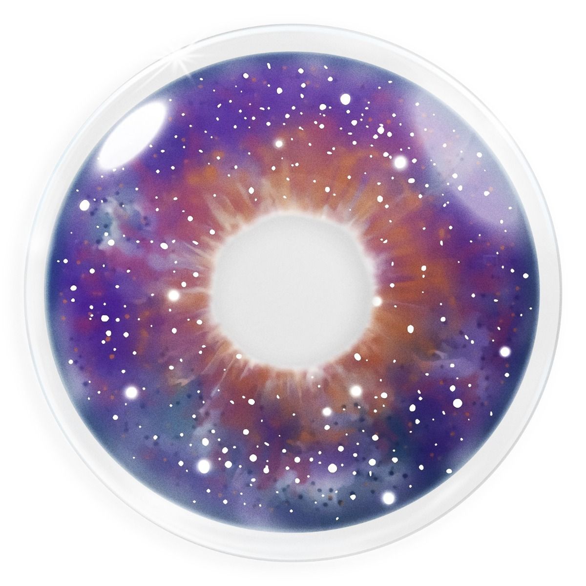 Lilafarbende Kontaktlinse Galaxy FL53 im Weltraummuster von MeralenS