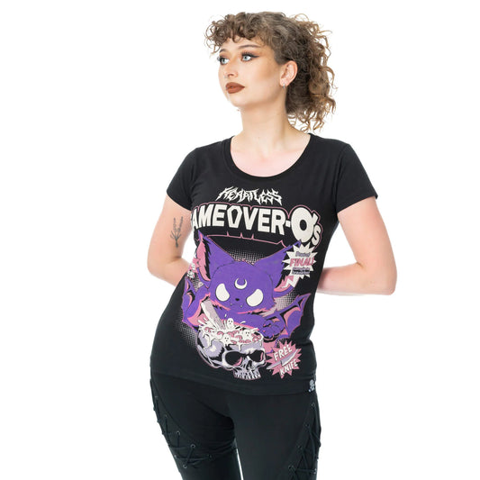 Schwarzes Oberteil GAME OVER O'S T-SHIRT mit niedlichem Fledermausprint von Cupcake Cult