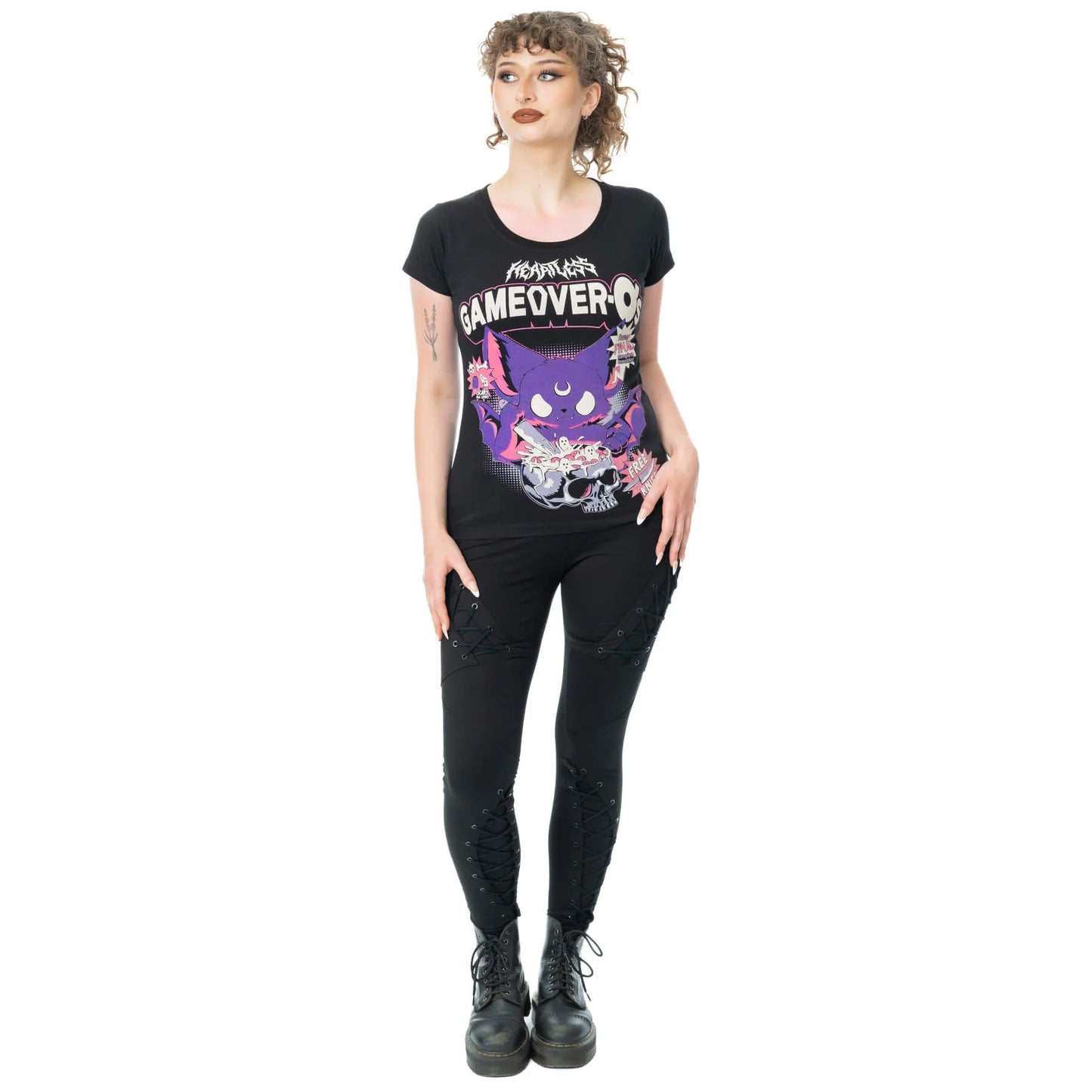 Schwarzes Oberteil GAME OVER O'S T-SHIRT mit niedlichem Fledermausprint von Cupcake Cult