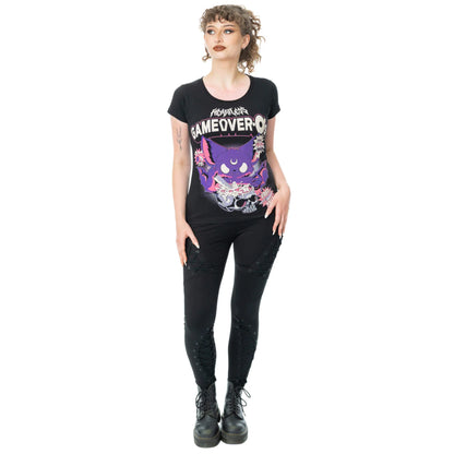 Schwarzes Oberteil GAME OVER O'S T-SHIRT mit niedlichem Fledermausprint von Cupcake Cult