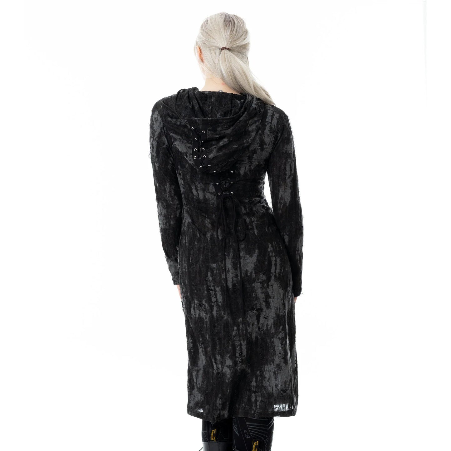 Schwarzer Cardigan GHOUL CARDIGAN mit Zierschnürung am Rücken und Daumenlöchern von Heartless