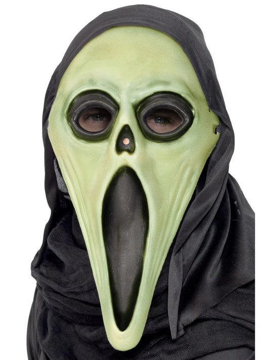 Schwarz-grüne Maske Screamer Mask Glow In The Dark, die im Dunkeln leuchtet von Smiffys