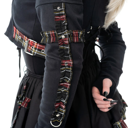 Schwarze Jacke GRAVEYARD JACKET mit Tartan Elementen und Zierschnürung von Heartless