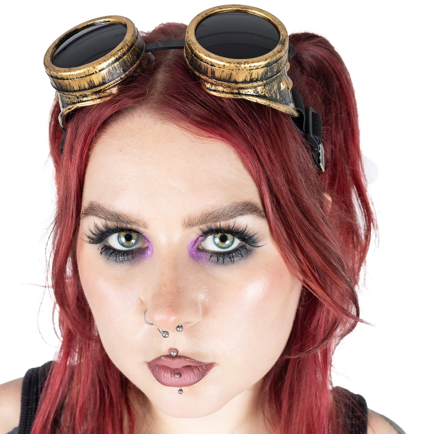 Bronzefarbende Steampunkbrille GRIM GOGGLES im Used-Look von Poizen Industries