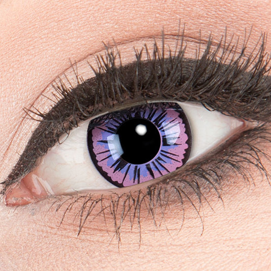 Lila-rosafarbende Kontaktlinse Purple Fee FL55 mit schwarzen Akzenten von MeralenS