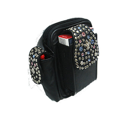 Schwarze, kleine Ledertasche Gürteltasche Rosa/Blau vom Strass-Depot