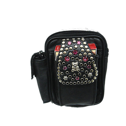 Schwarze, kleine Ledertasche Gürteltasche Pink vom Strass-Depot