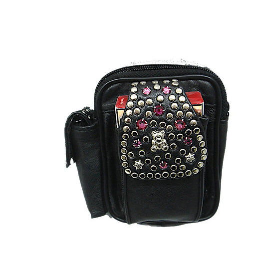 Schwarze, kleine Ledertasche Gürteltasche Pink vom Strass-Depot