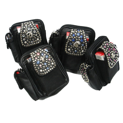 Schwarze, kleine Ledertasche Gürteltasche Pink vom Strass-Depot