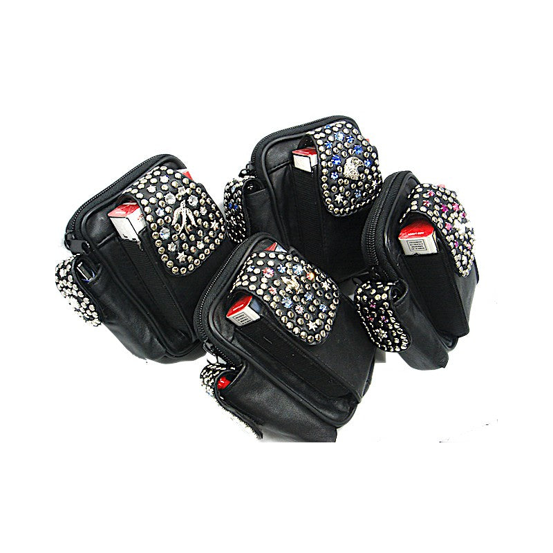 Schwarze, kleine Ledertasche Gürteltasche Rosa/Blau vom Strass-Depot