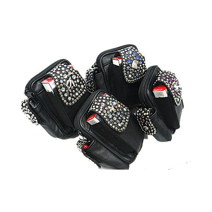 Schwarze, kleine Ledertasche Gürteltasche Rosa/Blau vom Strass-Depot