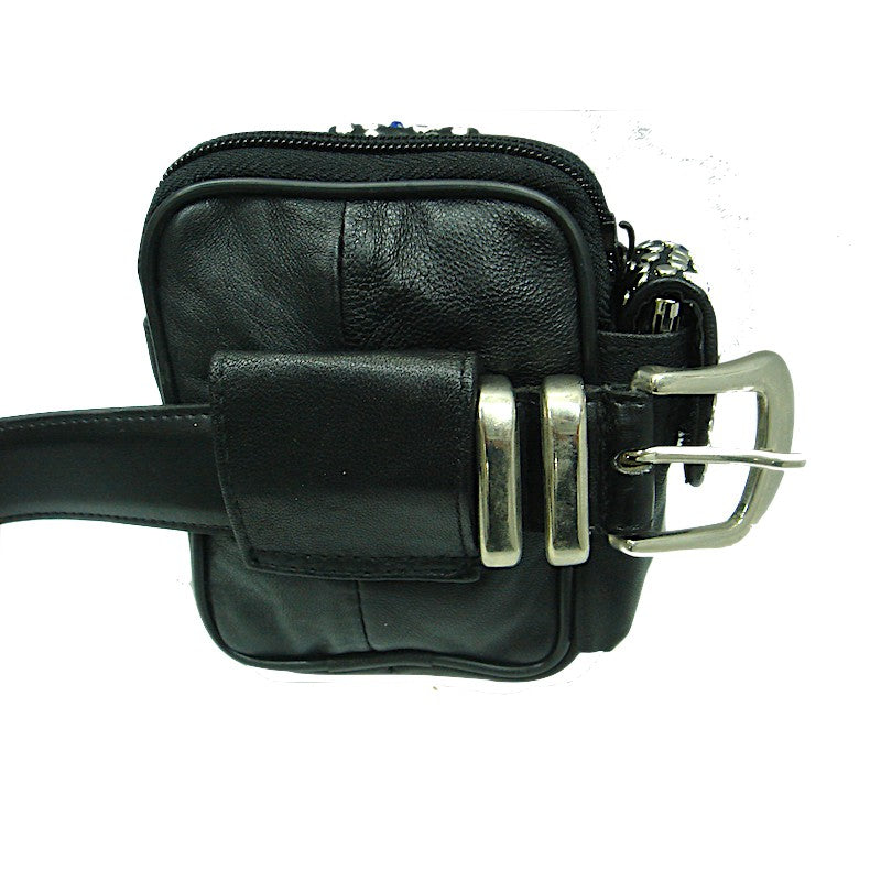 Schwarze, kleine Ledertasche Gürteltasche Rosa/Blau vom Strass-Depot